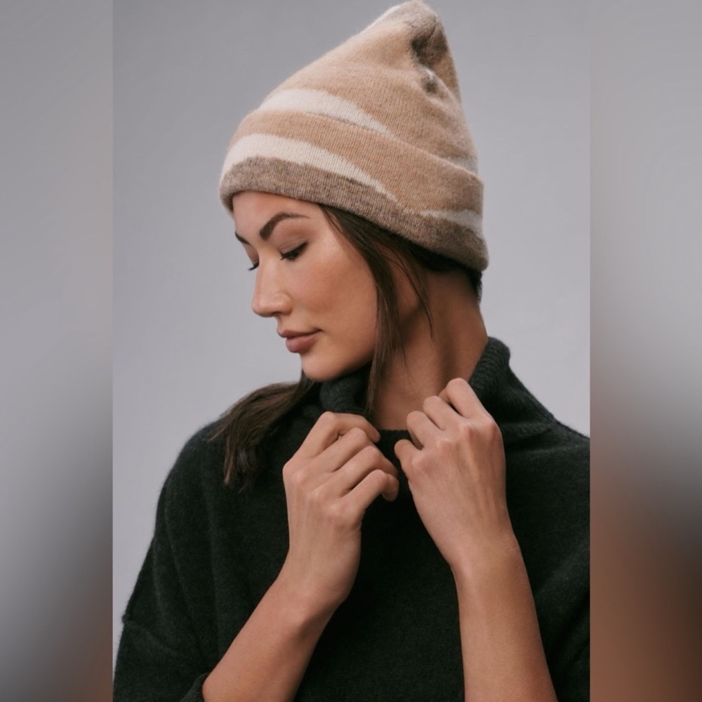 Anthropologie Maeve Neutral Colorblock Beanie Winter Hat‎